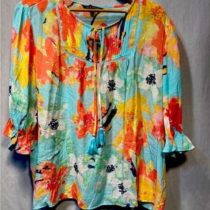 ZAC & RACHEL FLORAL BLOUSE TASSLES SIZE XXL